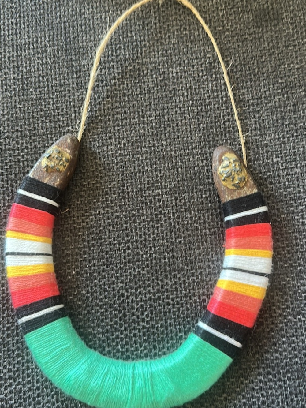 Handcrafted Multicolor Wrapped Fiber Necklace - Green, Red & Yellow
